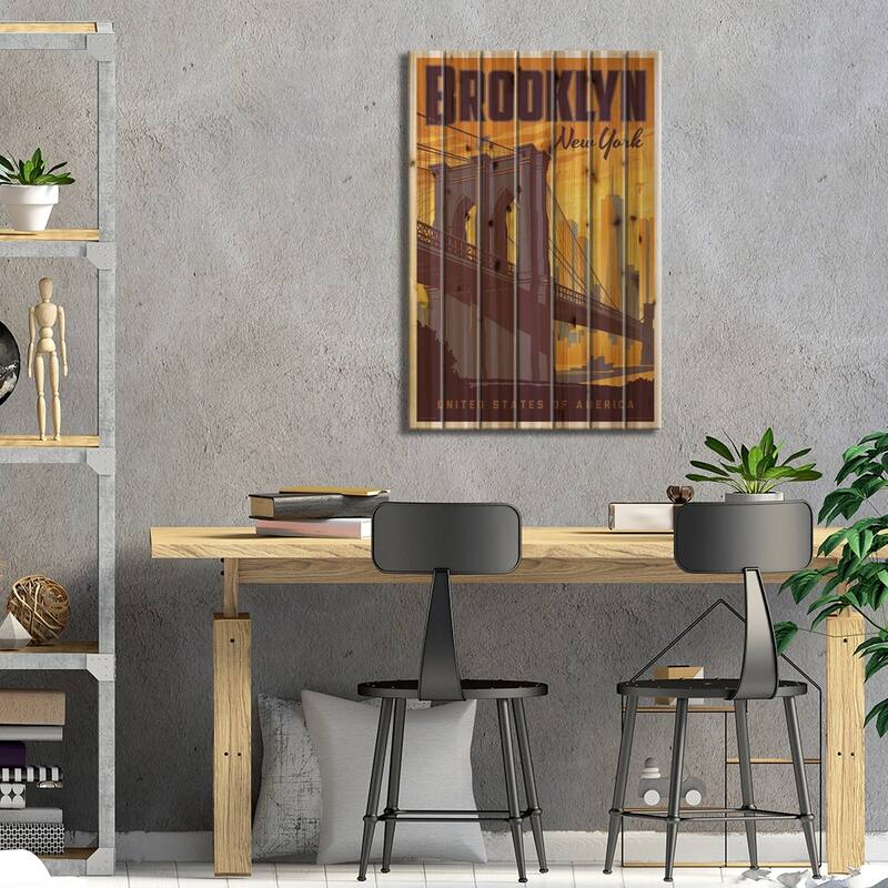 Brooklyn Bridge Travel Poster Print On Wood by Jim Zahniser - Multi-Color