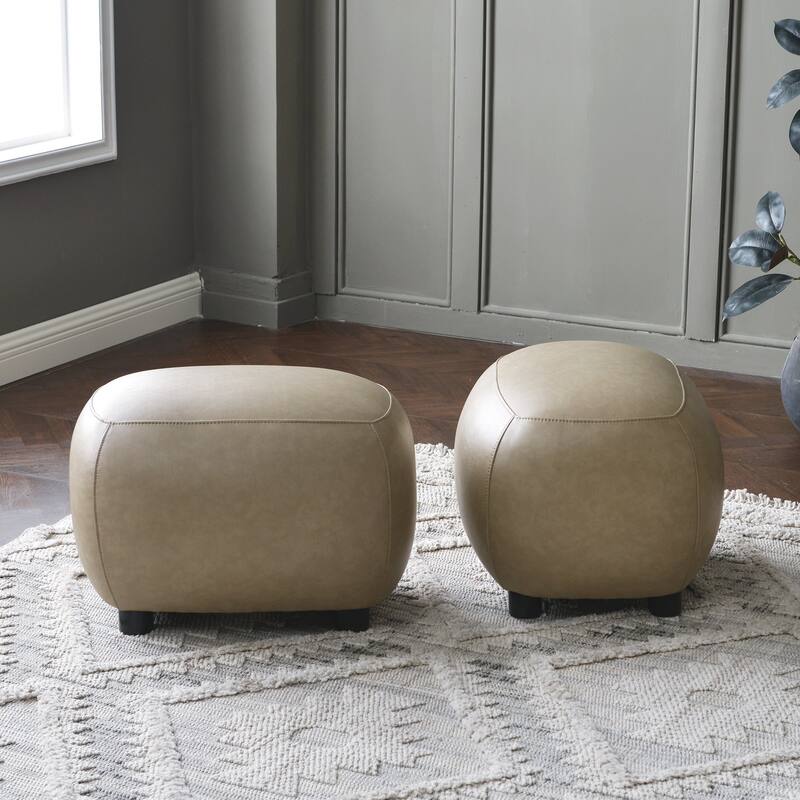 KINWELL 23" Wide Faux Leather Upholstered Ottoman Footrest, PU Entryway Footstool