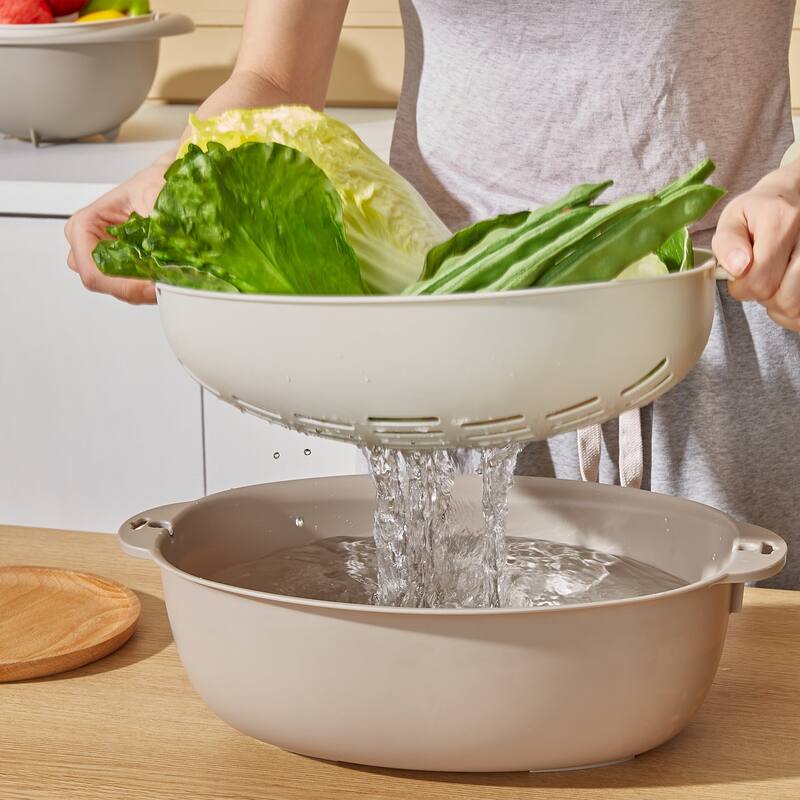 Oval Kitchen Colander Set with Bowl Strainer, 2 in 1 BPA Free Plastic Fruit Vegetable Washing Food Strainers - Multi-Color