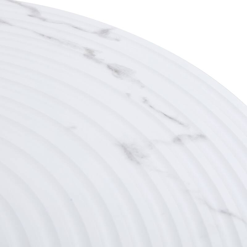 31.5 Inch Elegant White Marble Pattern Round Dining Table - Suction Molding Annular Texture, Durable and Water-Resistant