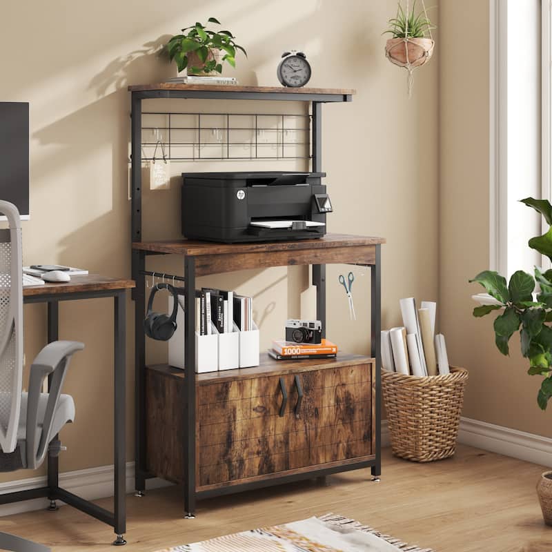 31.5" Microwave Stand with Storage Cabinet, Height-Adjustable Bakers Racks for Kitchen