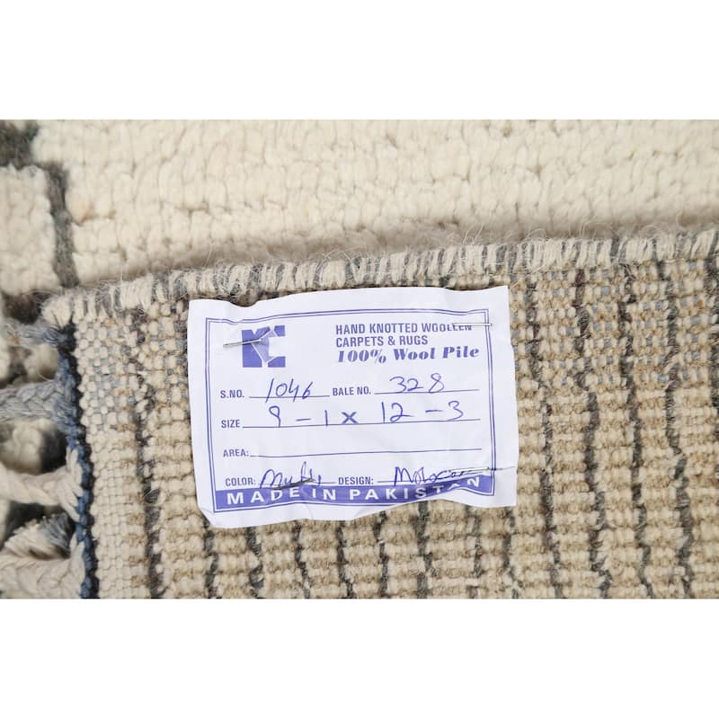 Geometric Oriental Moroccan Area Rug Hand-knotted Wool Carpet - 9'1" x 12'2"