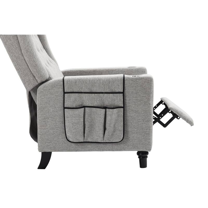 Linen Fabric Wingback Push Back Recliner Chair with 2 Hidden UBS Ports