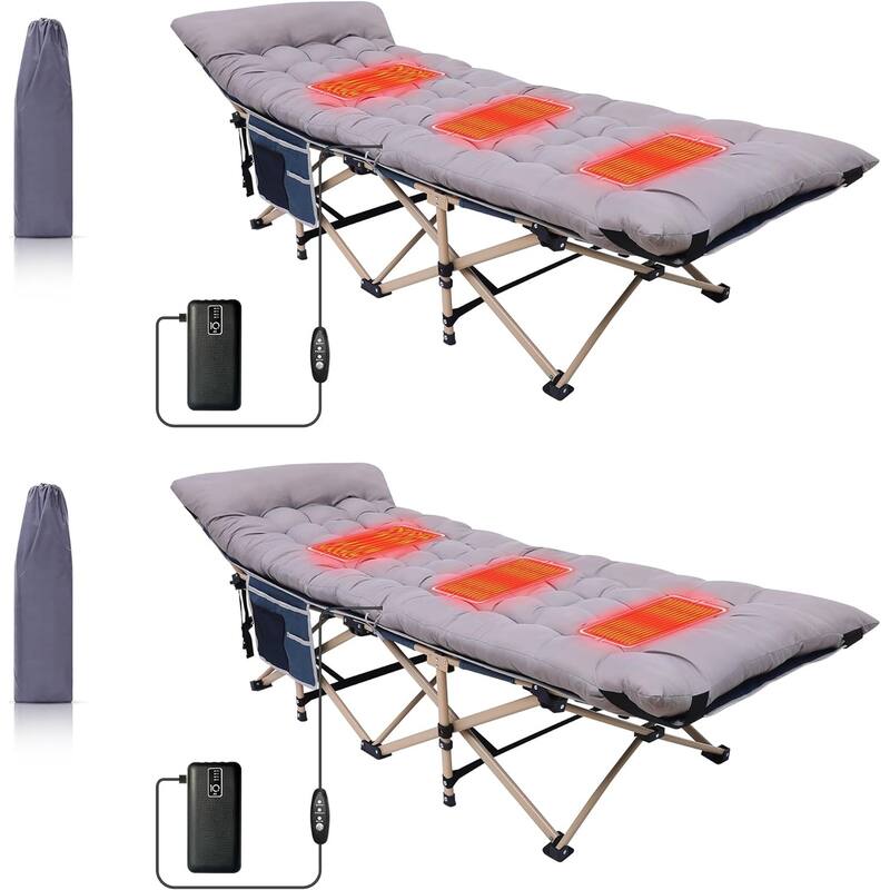 Camping Cot, Heated Camping Cot Folding Cot for Adults with Heated Mattress, Folding Bed, Carry Bag - 74 x 26.5 - 2-PackGrey