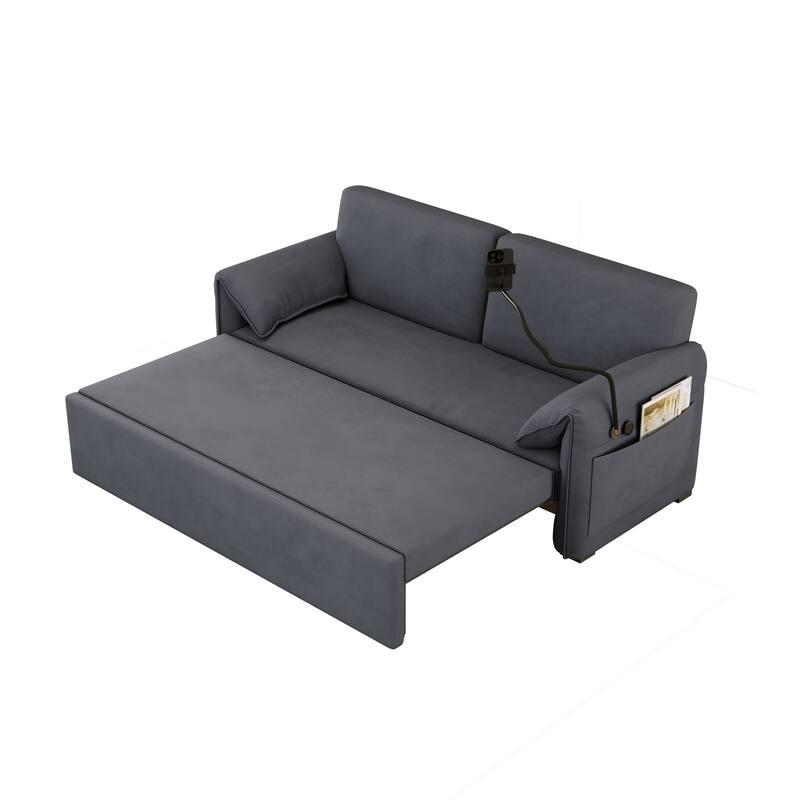 Convertible 63-inch Velvet Sofa Bed with Three Adjustable Modes - Comfortable Sofa, Lounge, and Double Bed for Home or Office