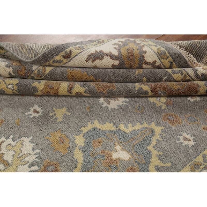 Gray Floral Oushak Indian Area Rug Handmade Wool Carpet - 8'3"x 9'9"