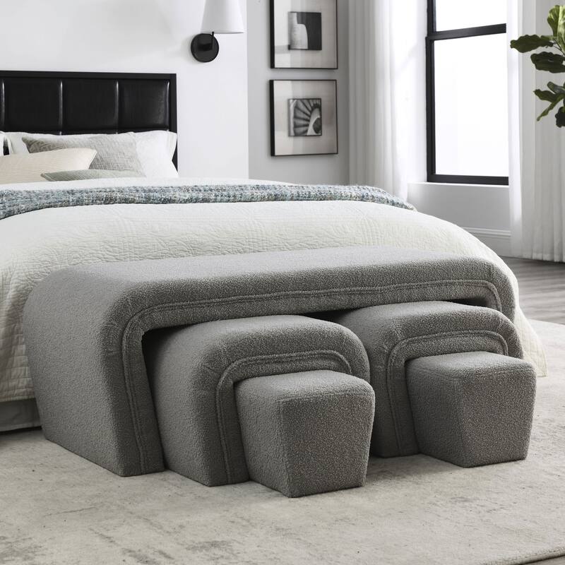 46" W Modern Contemporary Upholstered Nesting Bench, including Four nesting benches, teddy