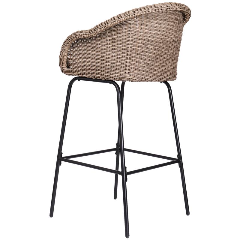 Roomfitters Ladd Outdoor Metal Wicker Barstools with Integrated Footrest, Set of 2