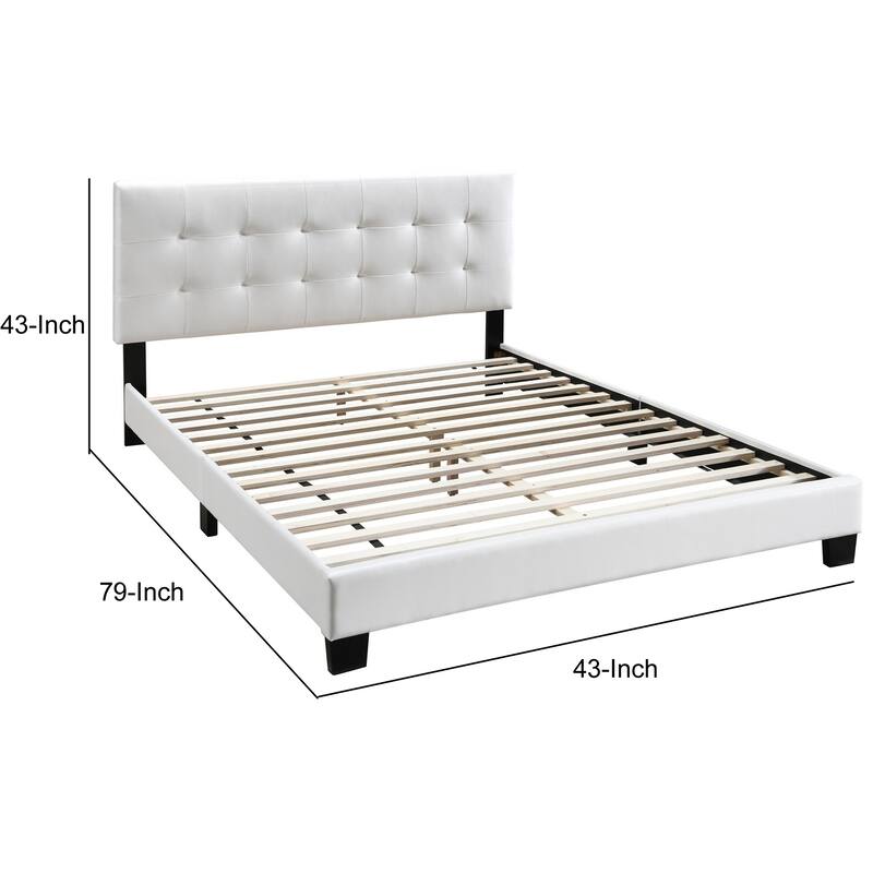 Twin Leatherette Bed with Checkered Tufted Headboard, White