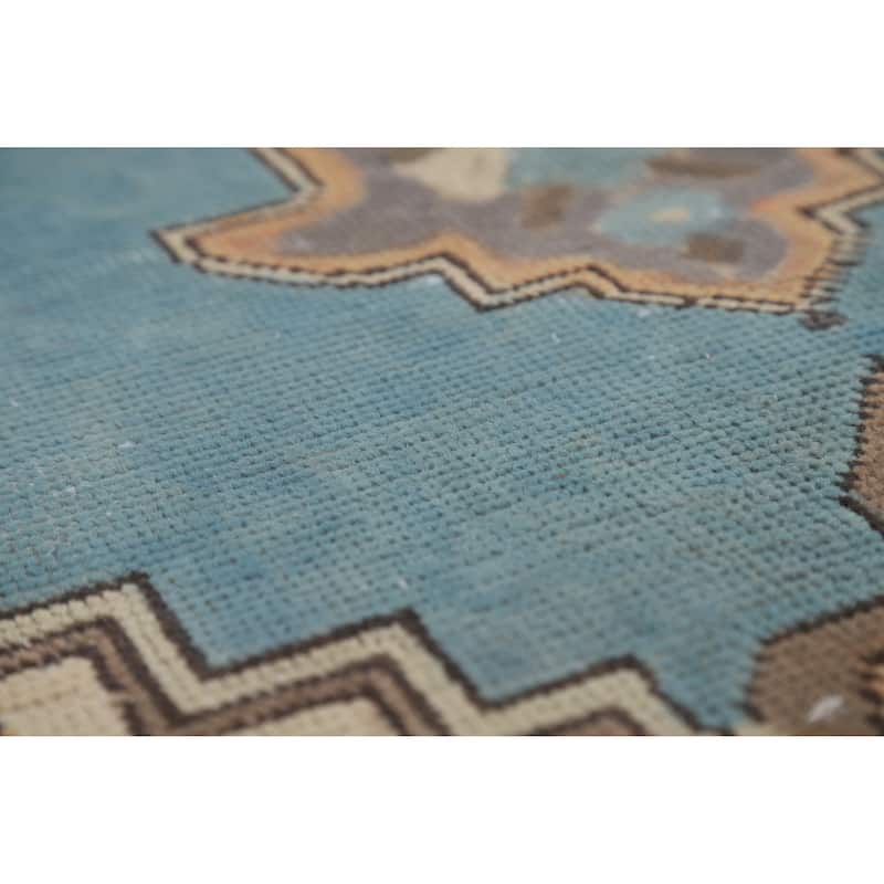 Geometric Blue Tabriz Persian Vintage Rug Hand-Knotted Wool Carpet - 6'7" x 9'7"