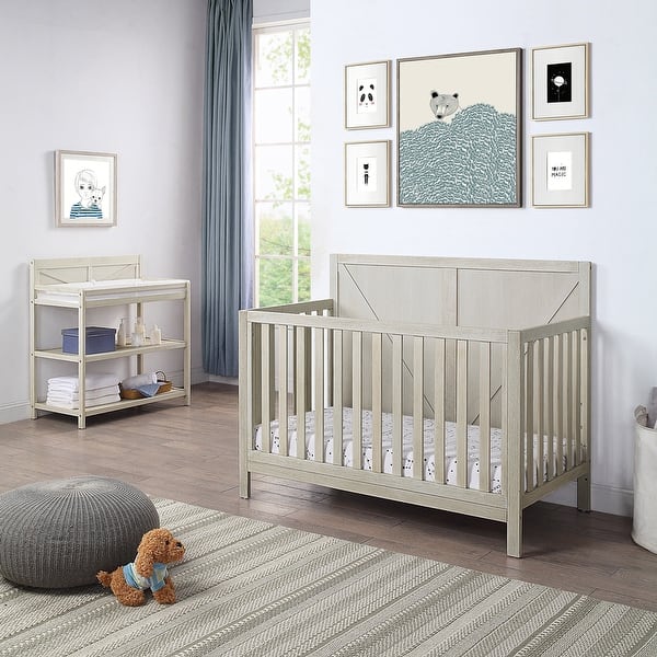 slide 2 of 9, 4-in-1 Solid Wood Convertible Crib Washed Gray Grey