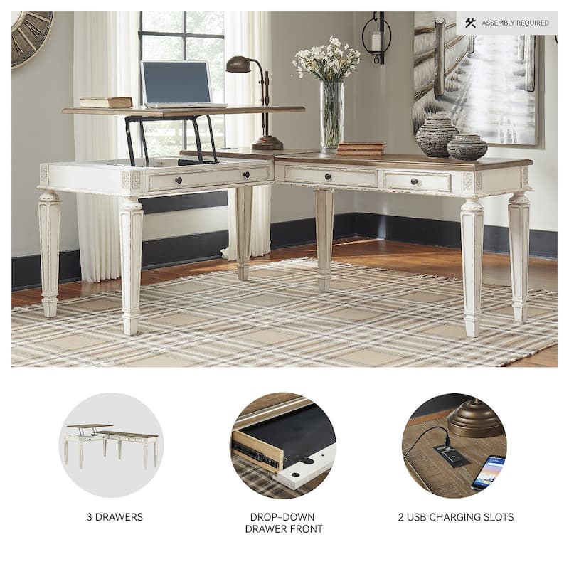Realyn Antique White/Brown 2-Piece Home Office Lift Top Desk