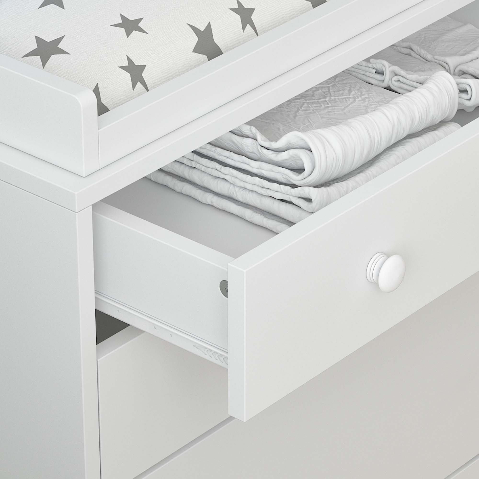 White change shop table with drawers
