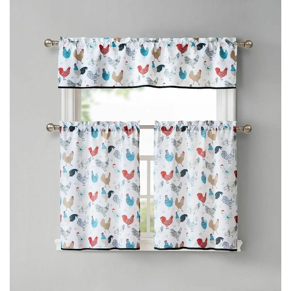 Kate Aurora Multi Rooster Complete 3 Pc Kitchen Curtain Tier & Valance Set  - 56 in. W x 15 in.