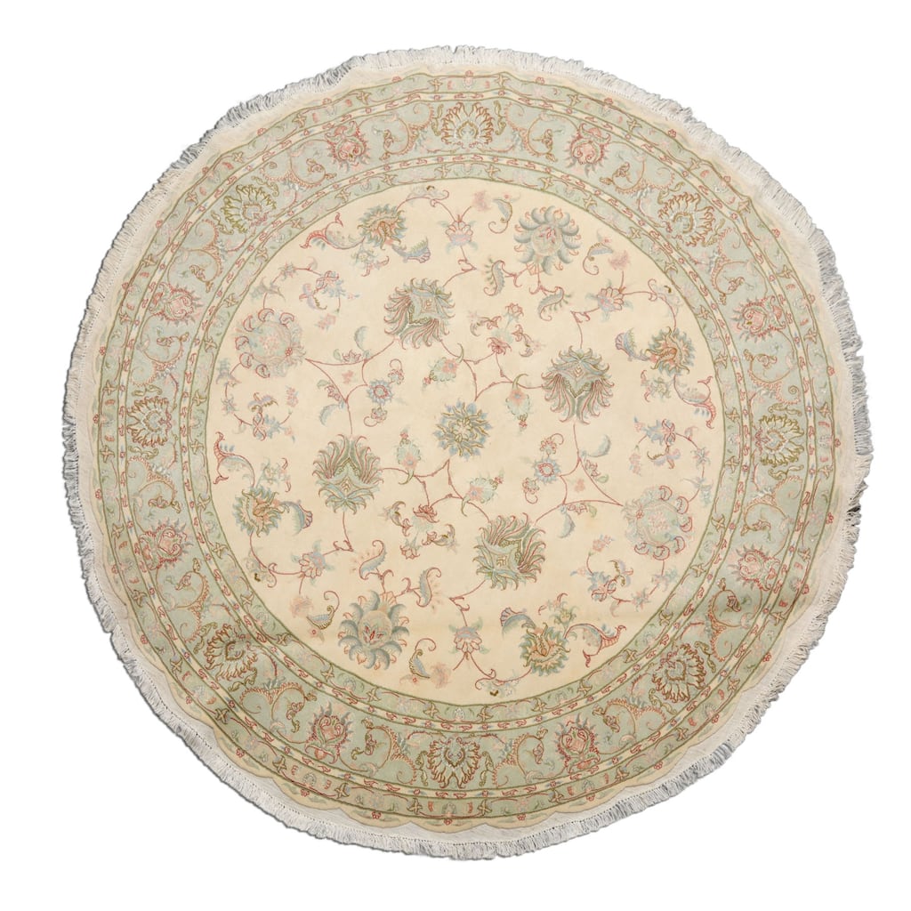 6'6''x6'6'' Hand Knotted Wool Ivory Round Traditional 300 KPSI Rug - 6' 6'' x 6' 6''-Round