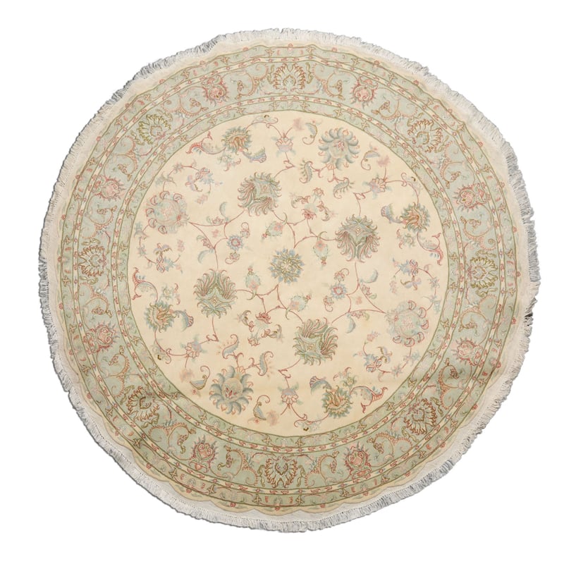 6'6''x6'6'' Round Hand Knotted Traditional Wool Ivory 300 KPSI Rug - 6' 6'' x 6' 6''-Round