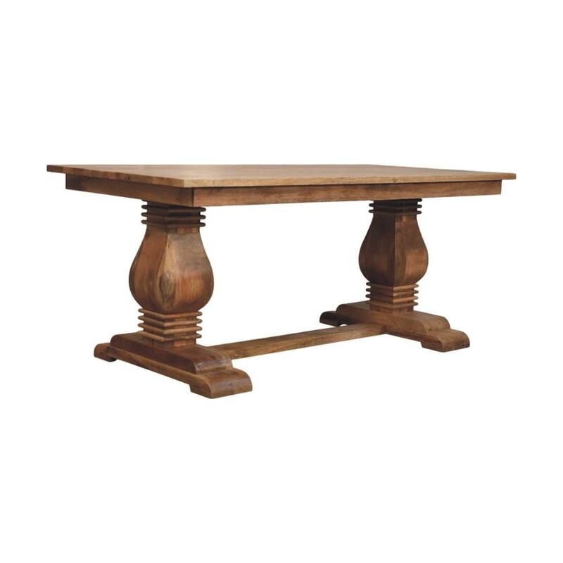 HomeRoots 71" Brown Solid Wood Double Pedestal Base Dining Table - 70.87 in. x 29.92 in. x 35.43 in.