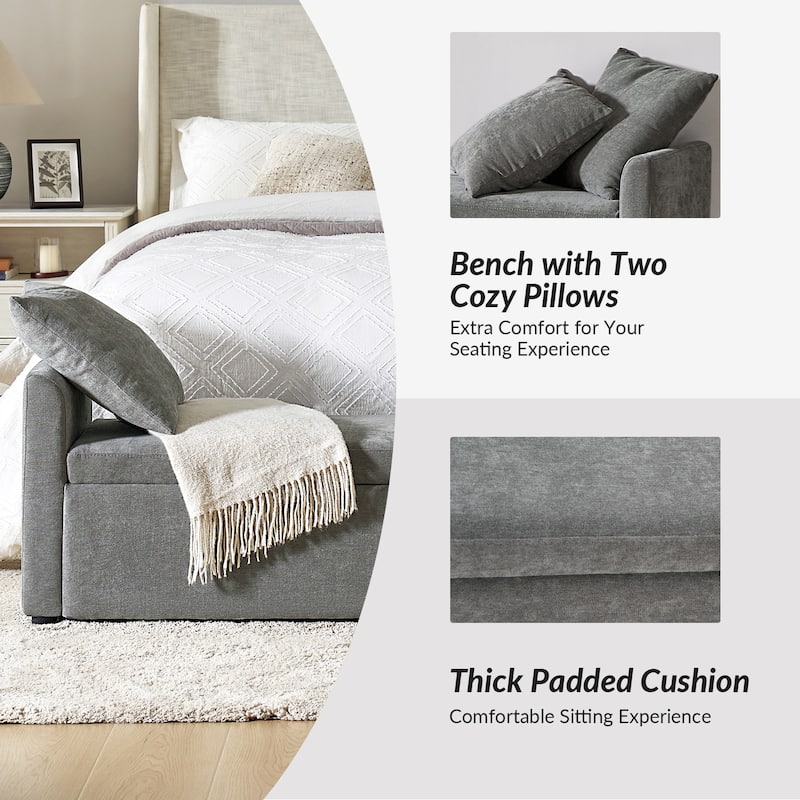 Franco Modern Upholstered Storage Bench with Two Throw Pillows and Thick Padded Cushion