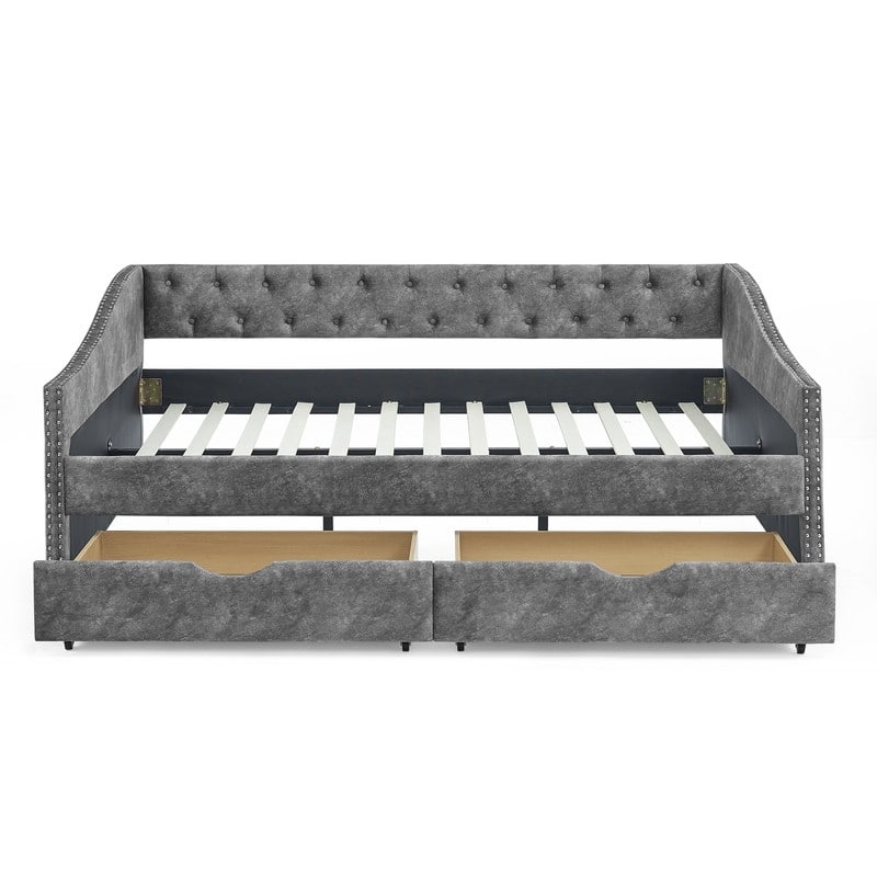 Full Size Upholstered Tufted Sofa Bed Daybed w/2 Drawers