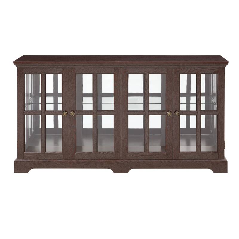 LED Antique Glass Curio Display Cabinet Showcase with 4 Lattice Doors