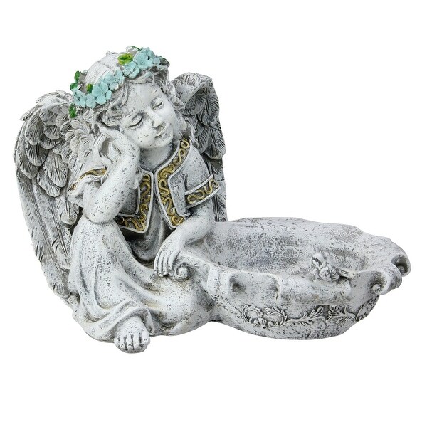 10" Gray Resting Angel Bird Feeder Outdoor Patio Garden Statue - N/A