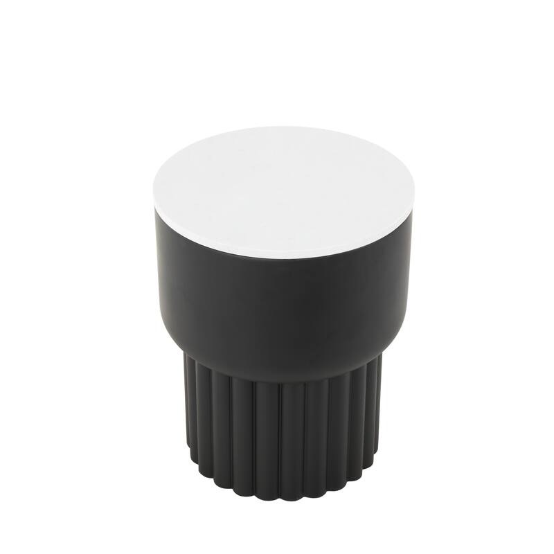 Metal Ribbed Accent Table with White Marble Tabletop - Black - Roche River Decor - 15"W x 15"L x 19"H