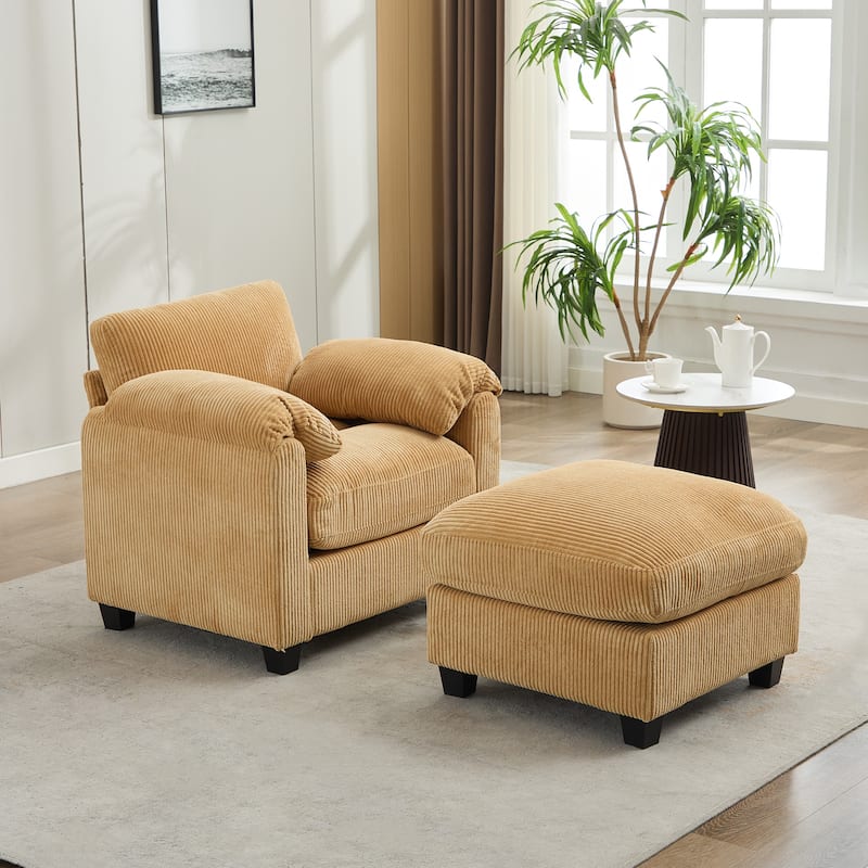 Corduroy Single Sofa Chiar with A Removable Ottoman