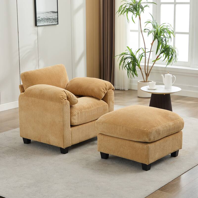 Multi-Seater Corduroy Sectional Sofa, Modular Settee, Included Removable Ottomans