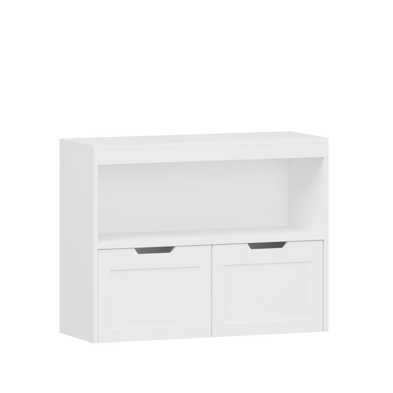Anmytek White Storage Cabinet with Doors and Shelf Toy Organizer for Playroom and Bedroom