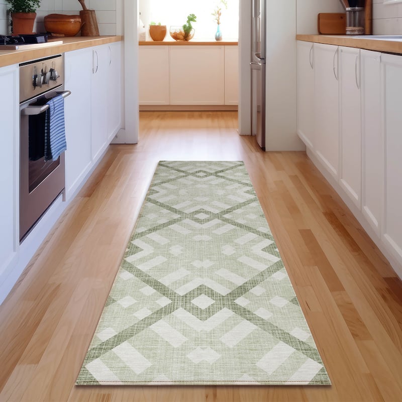 Premium Washable Super Soft Contemporary Geo Mayfield Rug - Aloe - 2' 3" x 7' 6" - Runner