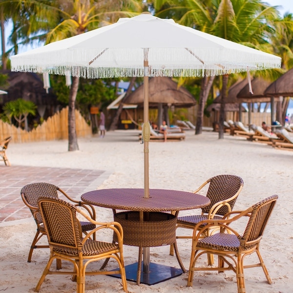 Ainfox 7FT Fringe Outdoor Patio Umbrella with Tilt Tassel