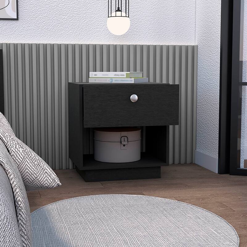 Nightstand Viliigili,One Drawer,Black Wengue Finish，for Living Room,and Dining Room - Black