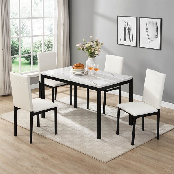 Upholstered Chairs 4pc Set Black Metal Frame Casual Dining Room
