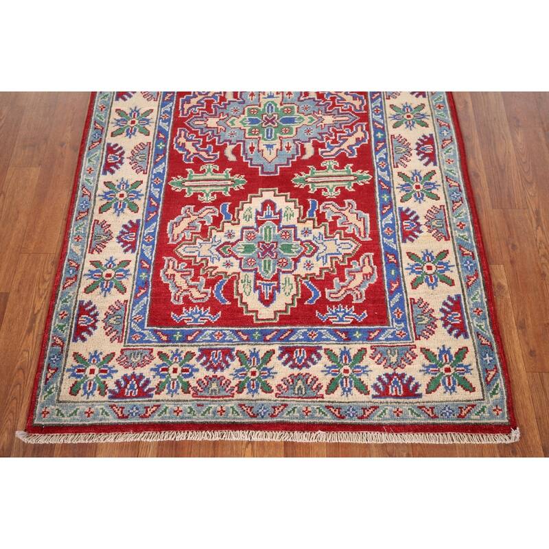 Kazak Foyer Rug Hand-Knotted Traditional Red Wool Carpet - 3'2" x 5'3"