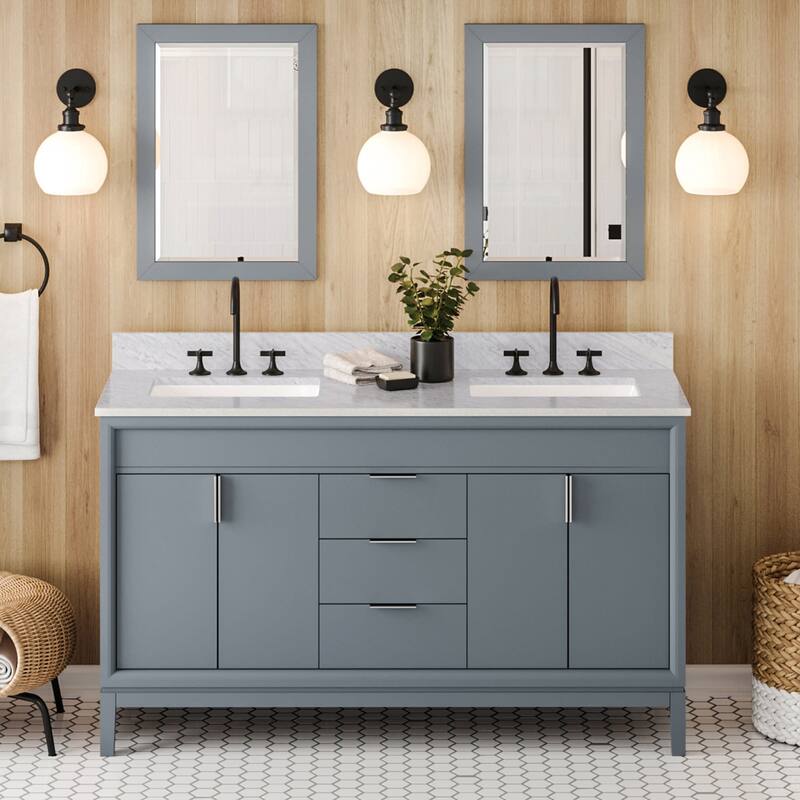 Jeffrey Alexander VKITTHE60R-MARBLE Theodora II 60" Free Standing - Blue Steel / White Carrara