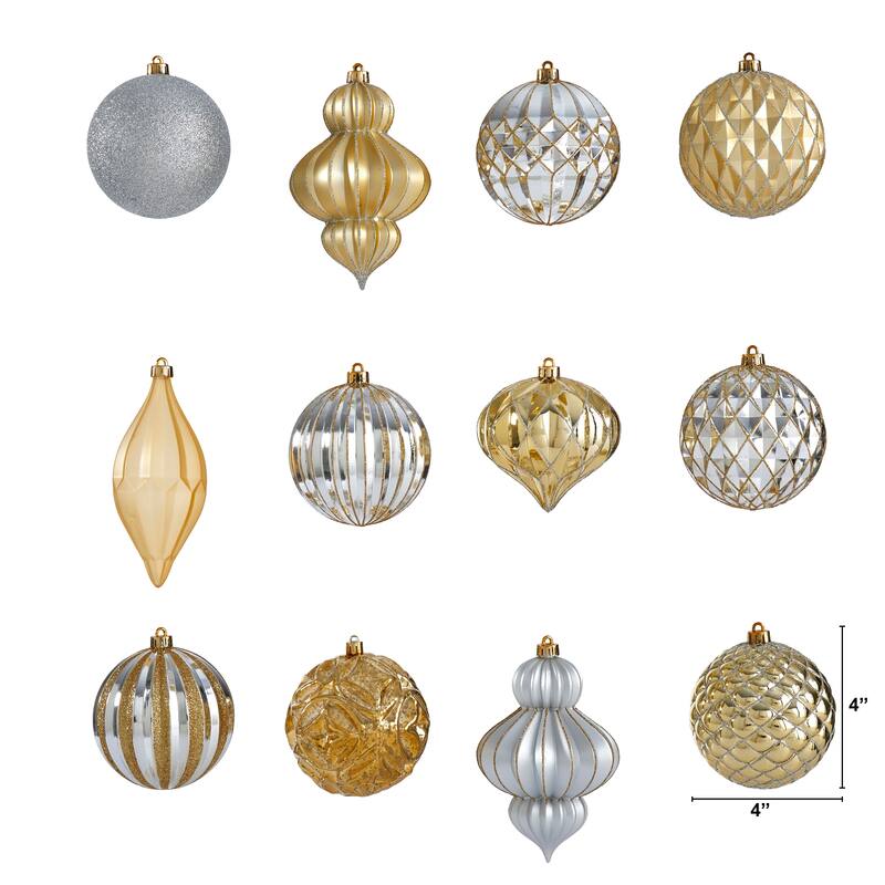 12ct Gold and Silver Shatterproof 3-Finish Christmas Ornament 4" (100mm)