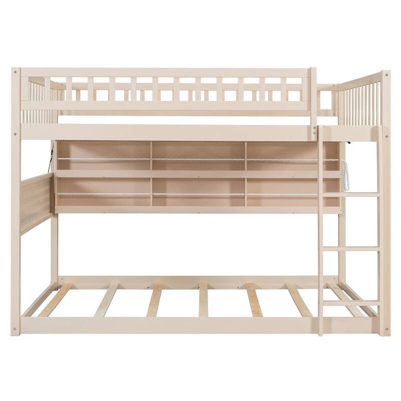 Roomfitters Full over Full Bunk Bed with Storage Shelving, Pegboard and LED Lights