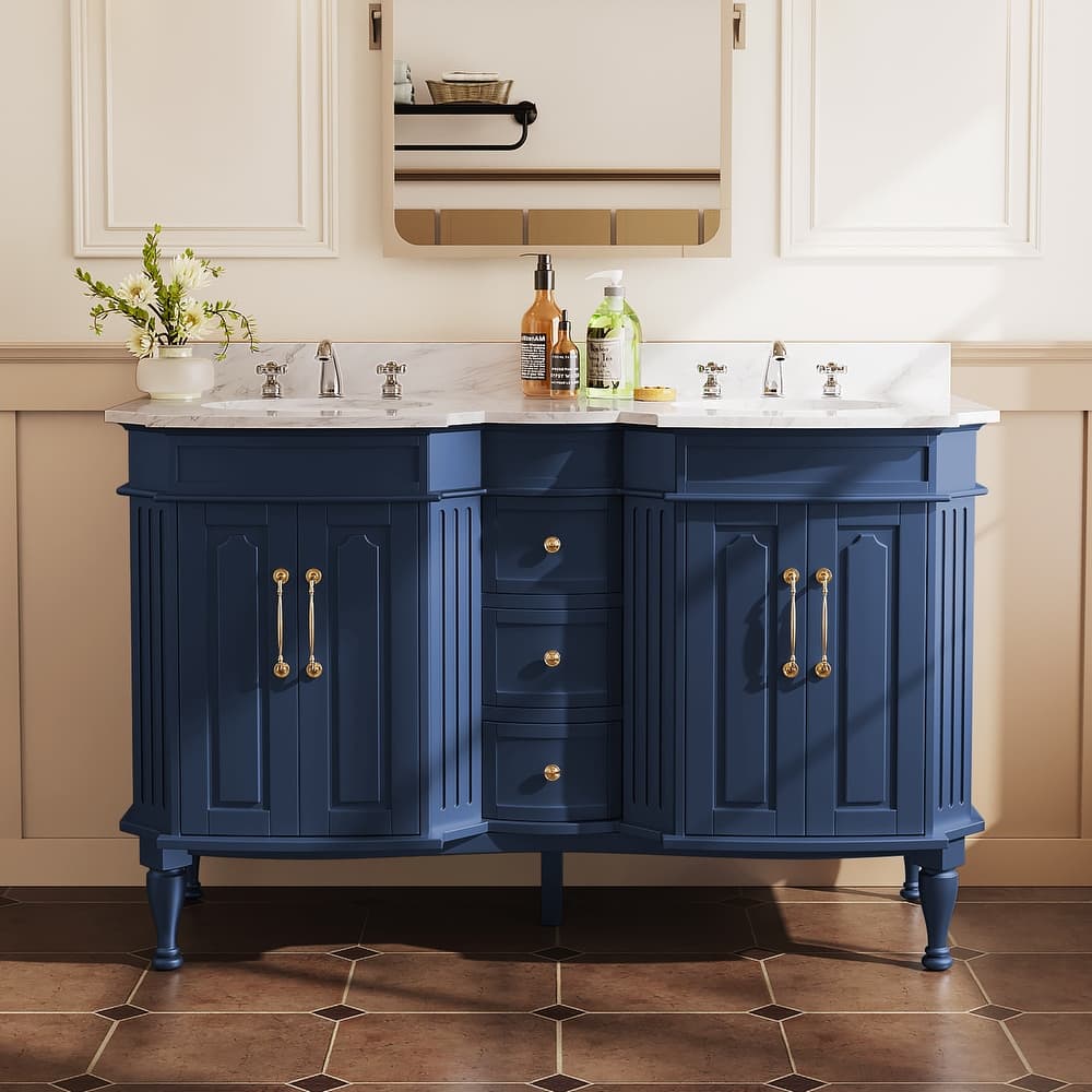 54-Inch European Style Solid Wood Bathroom Vanity with Sink - Elegant Detailing