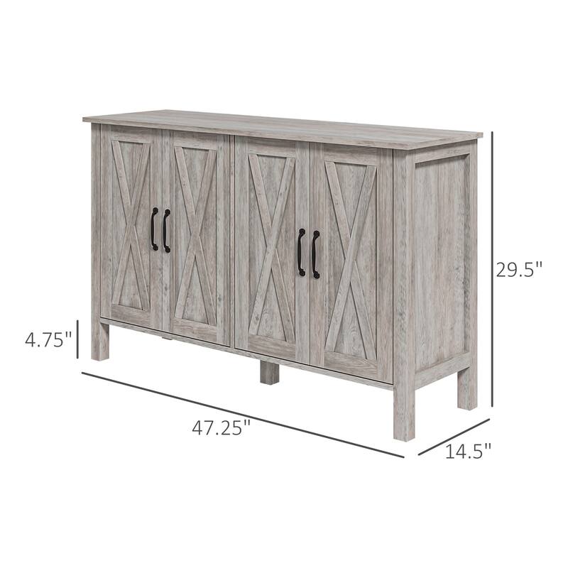 Sideboard Buffet Cabinet with 4 Barn Doors and 2 Adjustable Shelves
