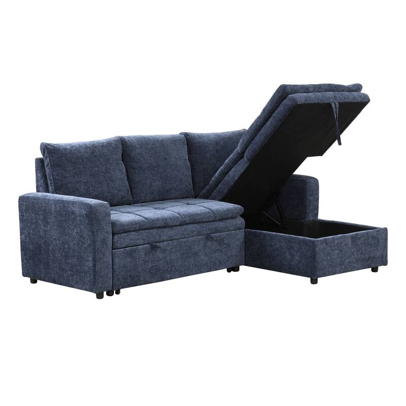 89" Polyester L-Shape Sectional 3-Seat Convertible Sofa with Storage Chaise