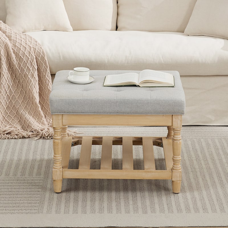 Luxury Storage Coffee Table with Upholstered Top & Shelf