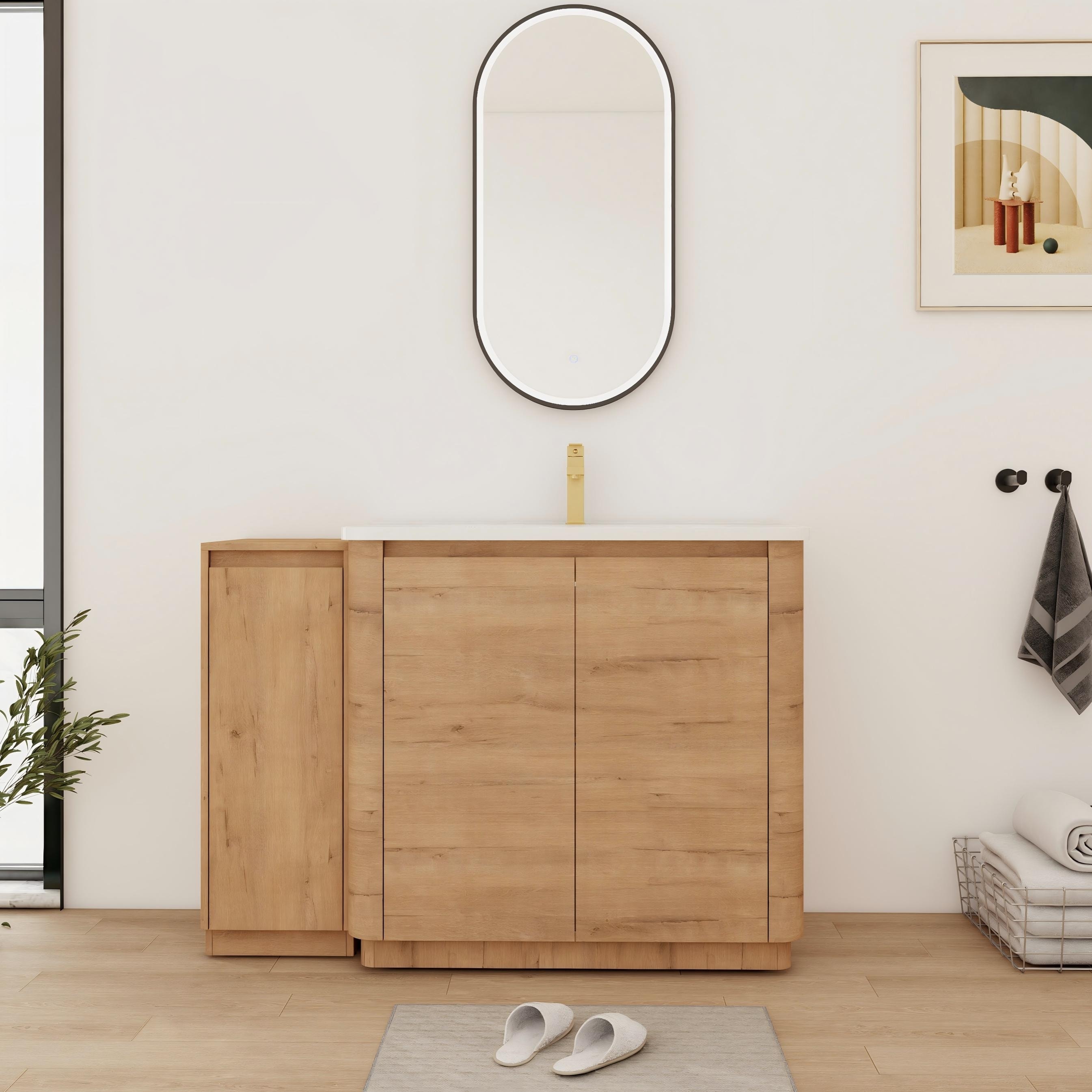 Bathroom Vanity With Sink In 36/40/48/52/60/64/84/92 Inch, Freestanding Bathroom Vanity With Doors and Adjustable Shelf
