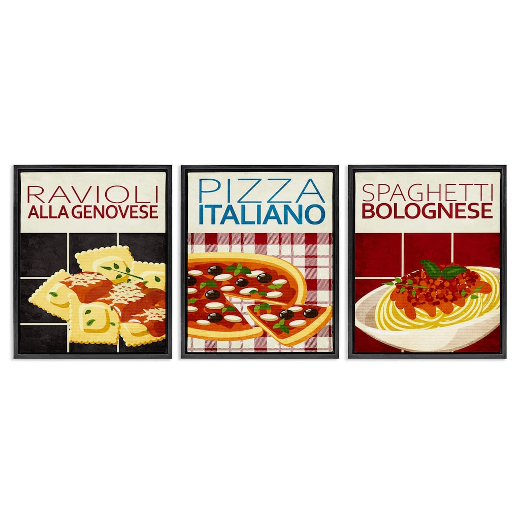 Stupell Classic Italian Pasta Meals Framed Floater Canvas Wall Art Design By Kim Allen (Set of 3)