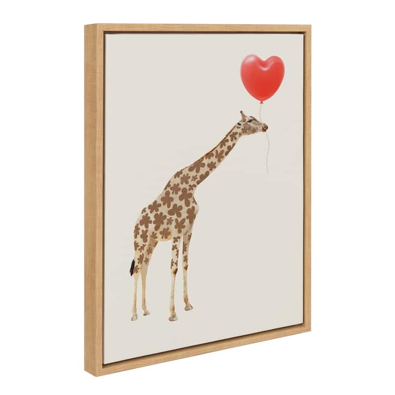 Kate and Laurel Sylvie Giraffe Love Framed Canvas by July Art Prints - 18x24 - Natural