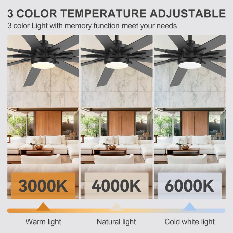 36/42/52/56/72/84-Inch Reversible 3/5/9-Blade Integrated LED Ceiling Fan with Light Remote