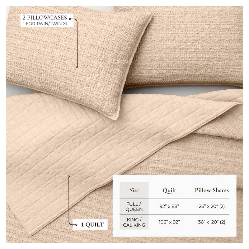 Linery & Co. 100% Cotton Honeycomb Waffle Garment Washed Quilt Set.