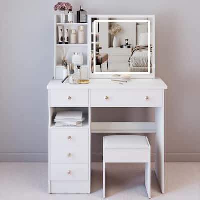 Makeup Vanity with Touch LED Mirror, Adjustable Lighting, Drawer Storage & Stool, 37" Dresser for Large Spaces