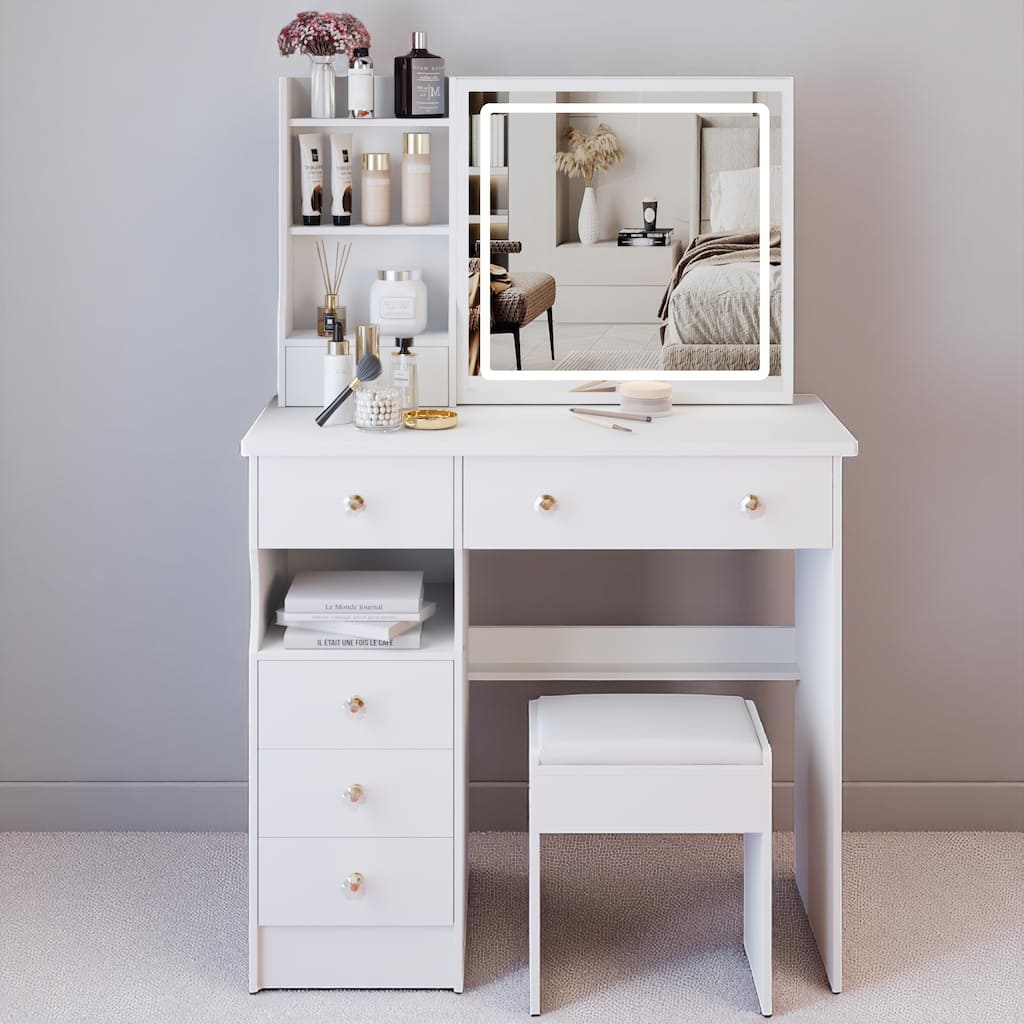Makeup Vanity with Touch LED Mirror, Adjustable Lighting, Drawer Storage & Stool, 37" Dresser for Large Spaces