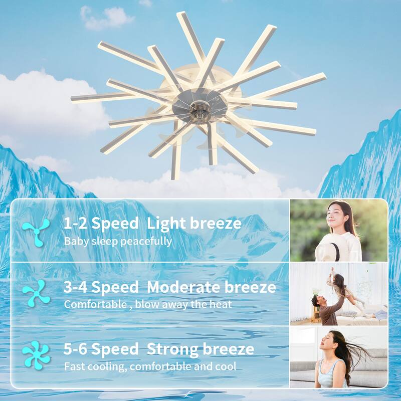 36In Ceiling Fan with Lights Remote Contro Dimmable LED, 6 Gear Wind Speed Fan Light