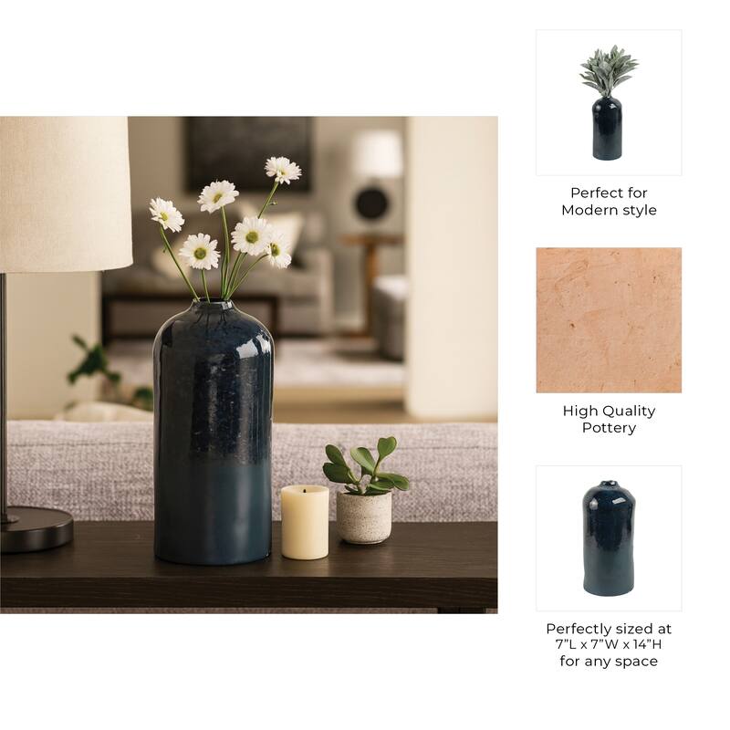Decorative Vase - Blue Ceramic Finish Details